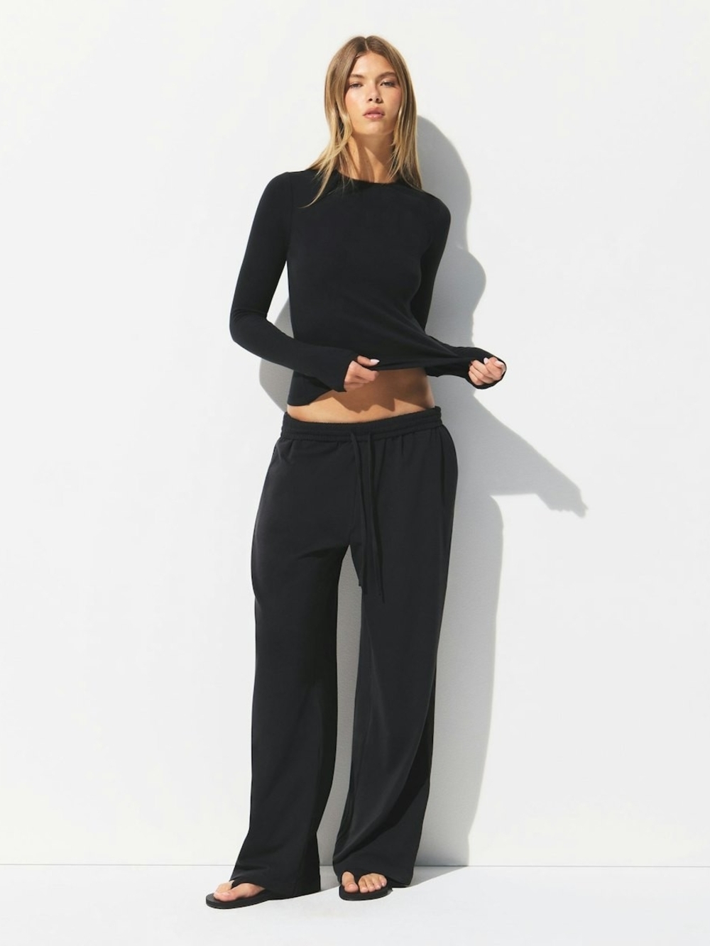 Skims Cotton Pants in Soot Black Wide-Leg Lounge Pants